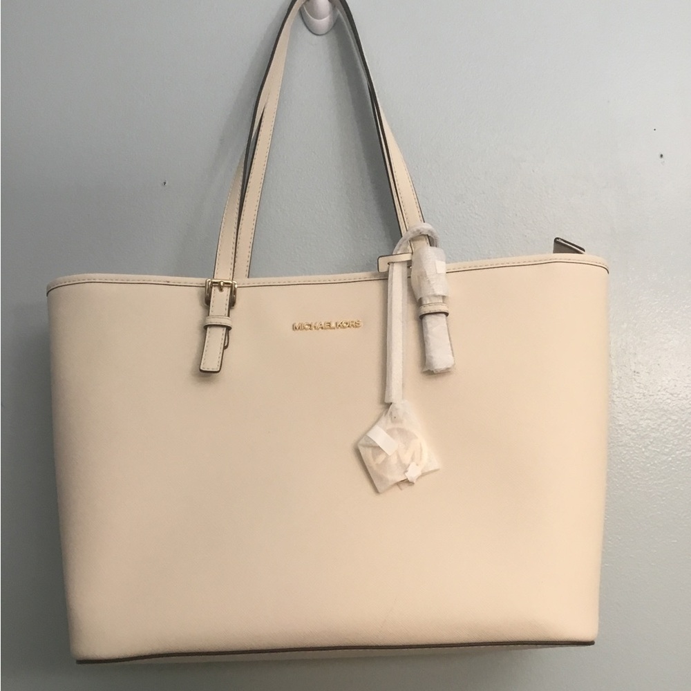 Michael Kors Cream Structured Tote with Gold Hardware
